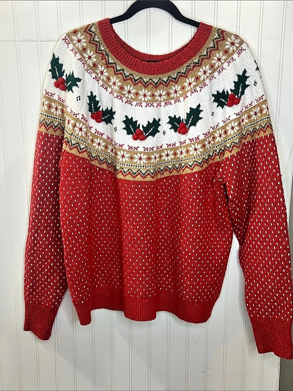 Holiday Time Christmas Holly Sweater XXL/2XG (20) Like New